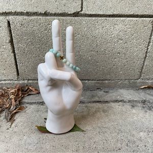 Jade Green Bead Elastic Stackable Bracket, Gold Cross